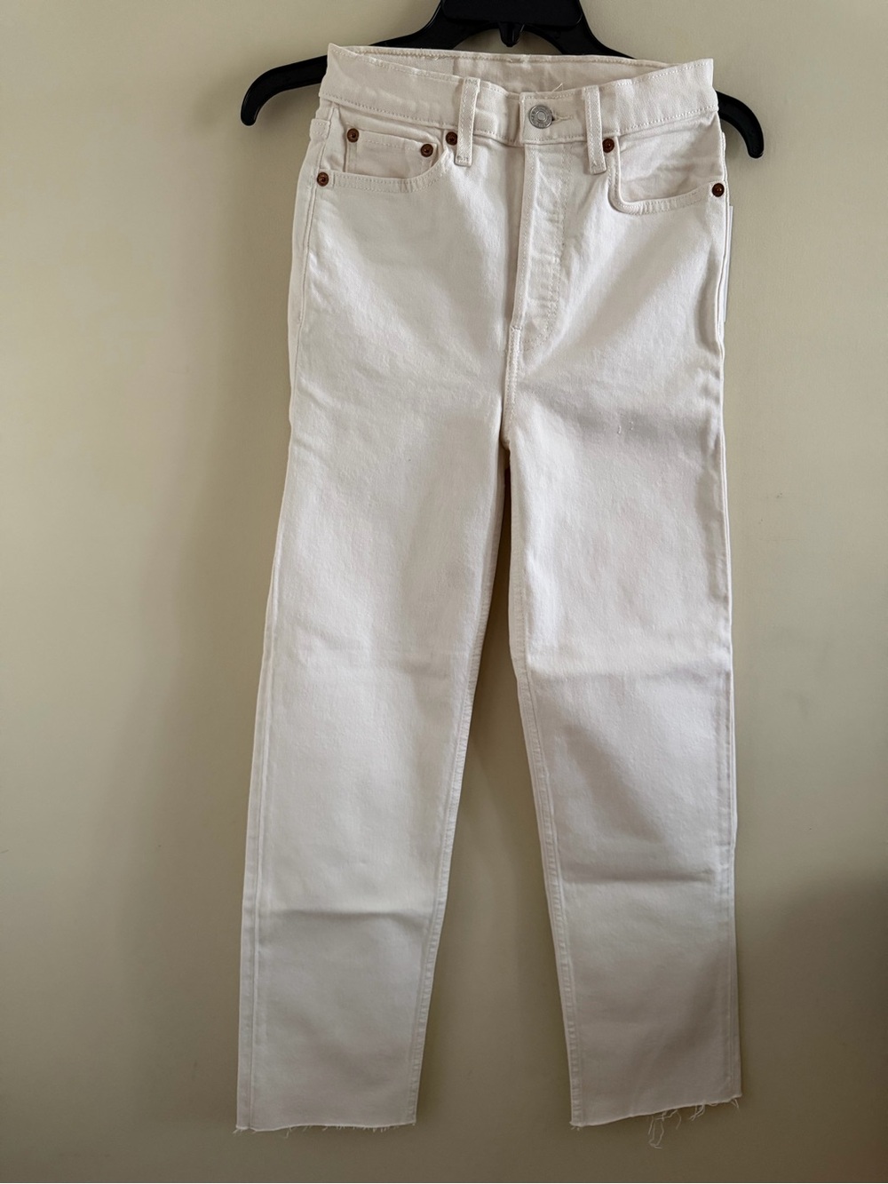 New! Re/Done Women Straight Leg Jeans in White